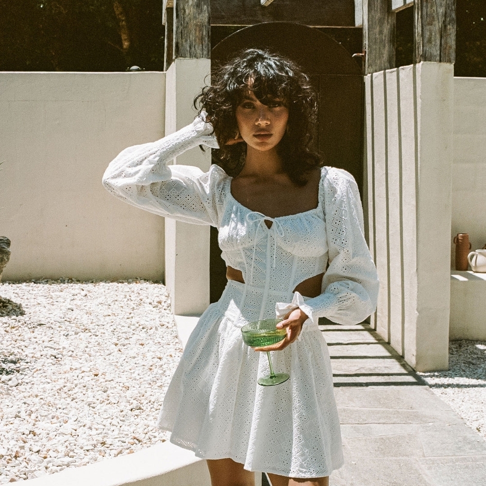 Sabo Luxe White Eyelet Backless Mini Dress